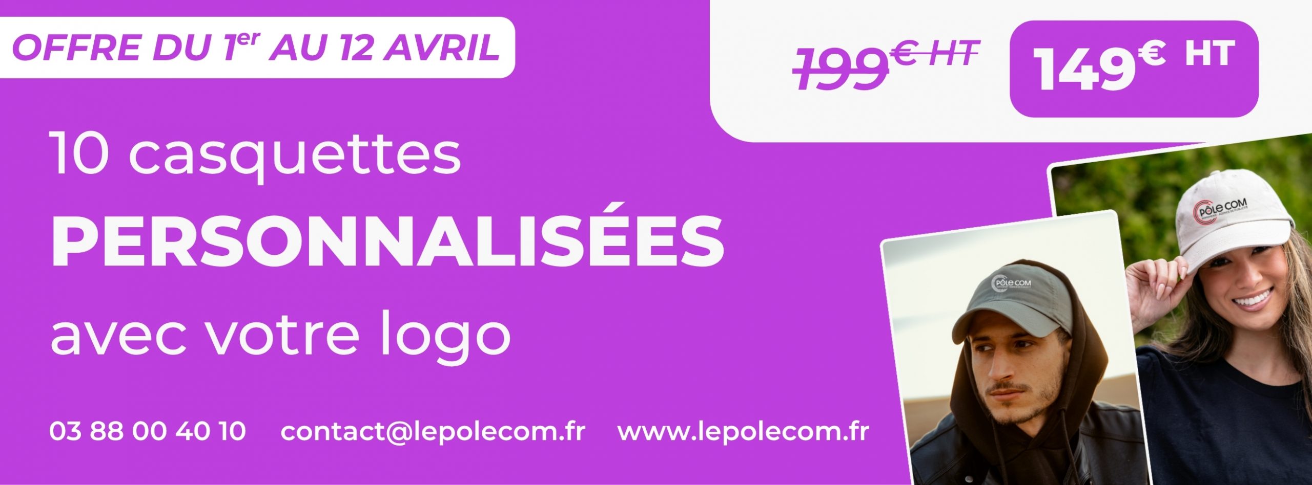 offre 10 casquettes personnalisées pour 149€HT